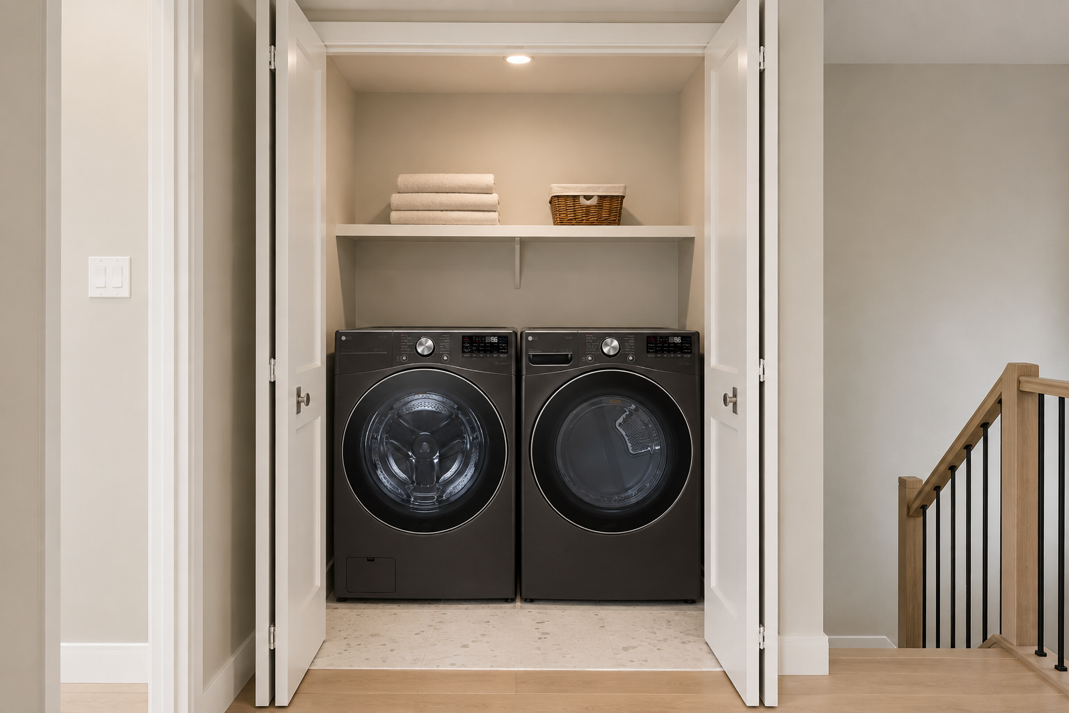 Antares laundry with black steel appliances